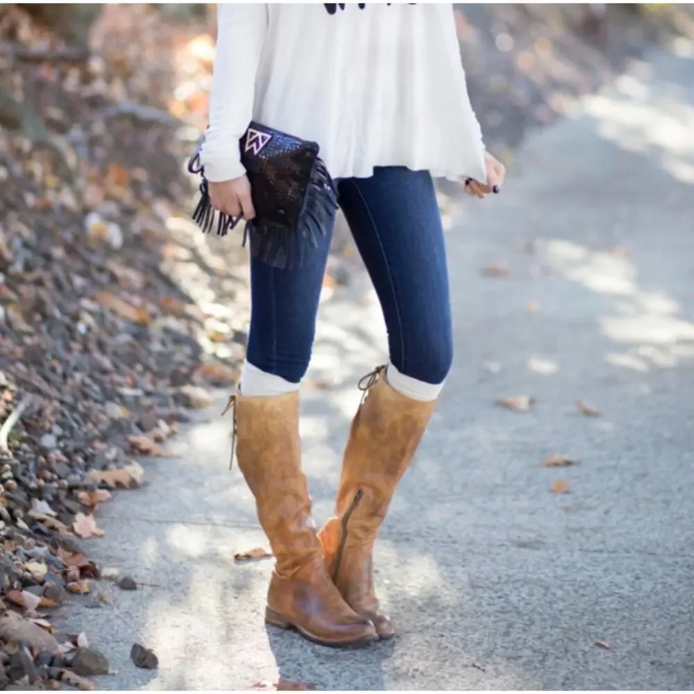 Bed Stu Distressed Manchester Knee High Boots Leather Tan Rustic Sizwe 6.5 NWOB